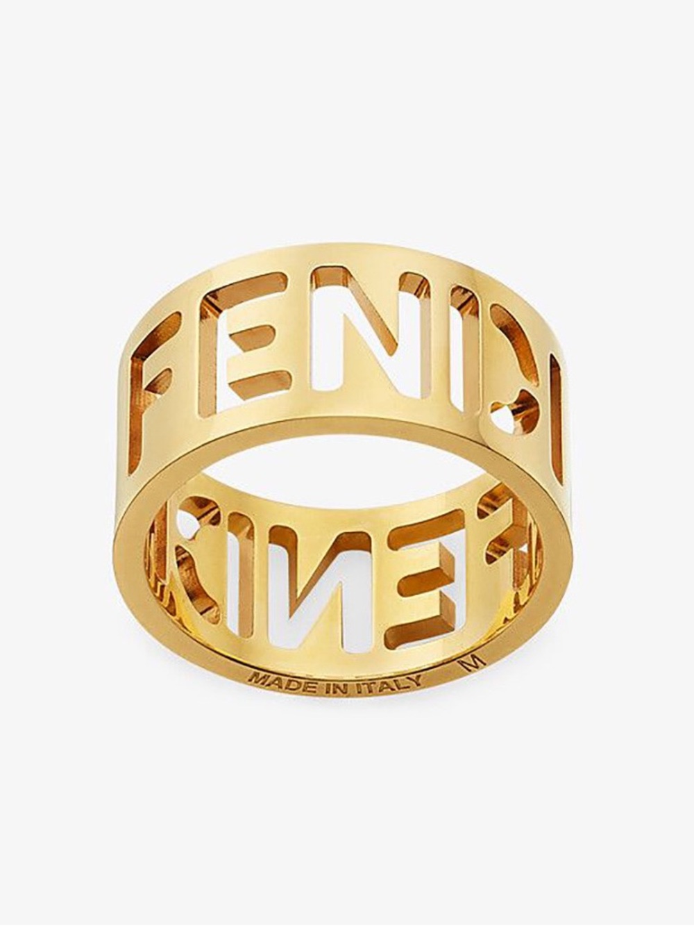 FENDI Gold Signature Logo Ring Size M 55mm 2021 Collection 8AH115 NWT